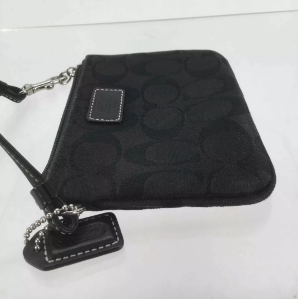 Coach Black Logo Jacquard Wristlet NWT